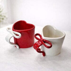 Valentine Mug Set – Ceramic Bow Handle Mugs – Romantic Gift Set